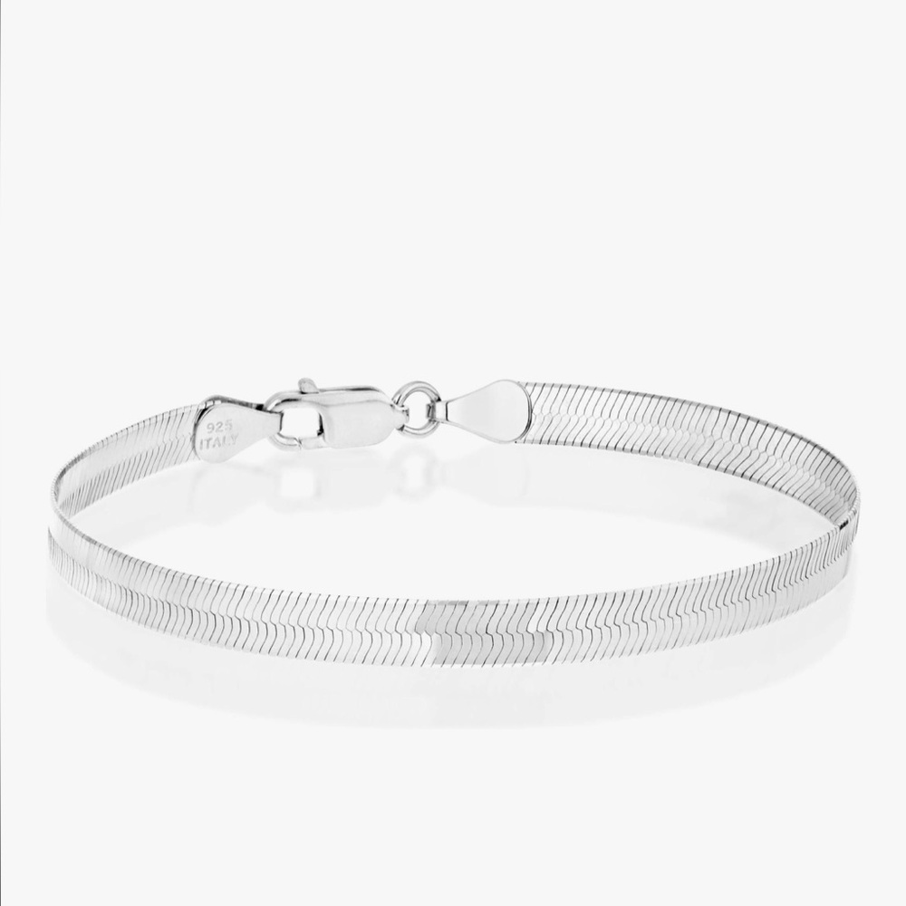 Italian Solid 925 Sterling Silver 4.5mm Flexible Flat Herringbone Chain Bracelet